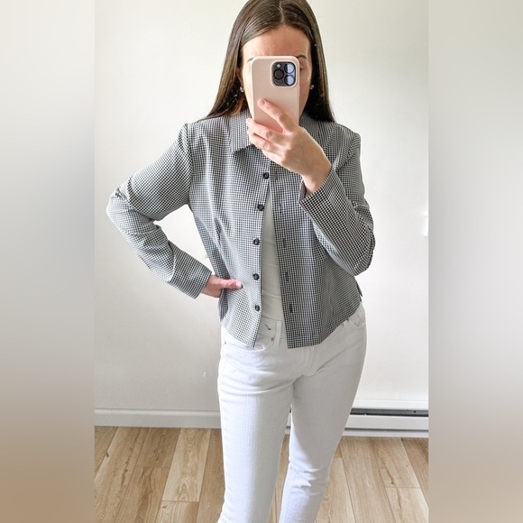 Adolfo Studio Vintage Black White Gingham Check boxy Button Up Shirt sz 10P - Picture 4 of 10